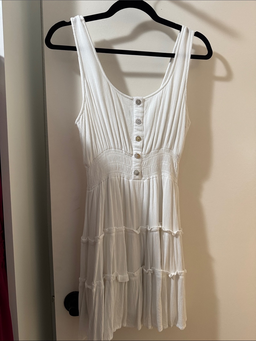Patrons of Peace White Tiered Button-Front Mini Dress